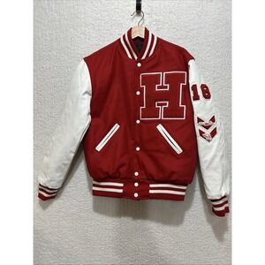 Holloway‎ H Hilton Wool Blend Leather Sleeve Red White Varsity Jacket Size XS